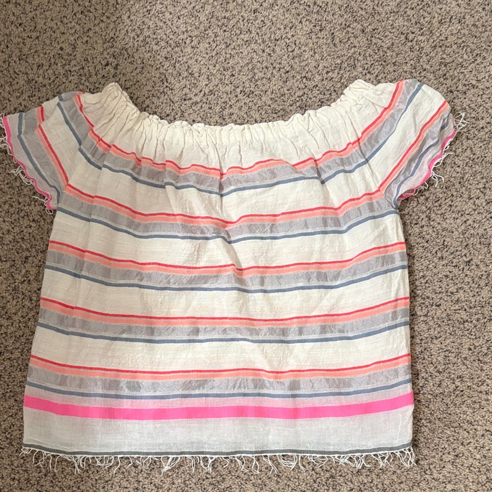 Lemlem Off-Shoulder Striped Cotton Top in White, Pink, Gray
